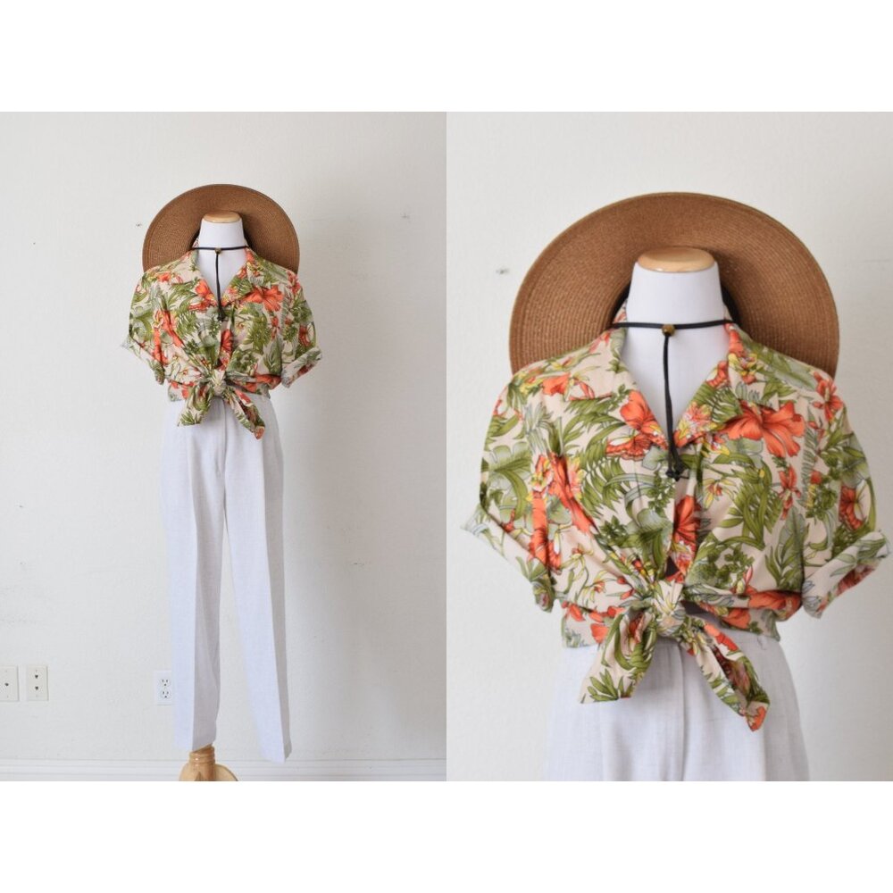 Plus Size Vintage Floral 90s Button Down Cotton/Rayon Shirt‎ size 2X
